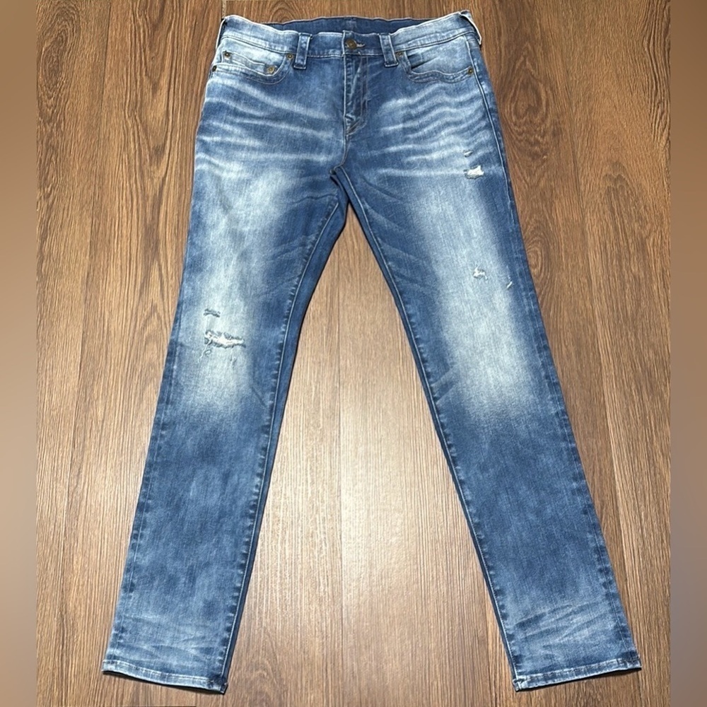 True Religion ROCCO Relaxed Skinny Jeans 34 Premium Wash Denim